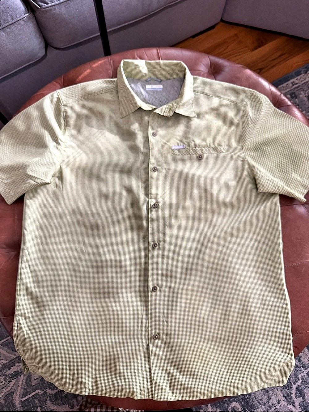 Columbia Gingham Short Sleeve Shirt Green & White XL